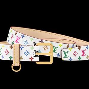 Louis Vuitton x Murakami White Multicolor Logo D-Ring Belt 90 2025 LTD RARE NEW